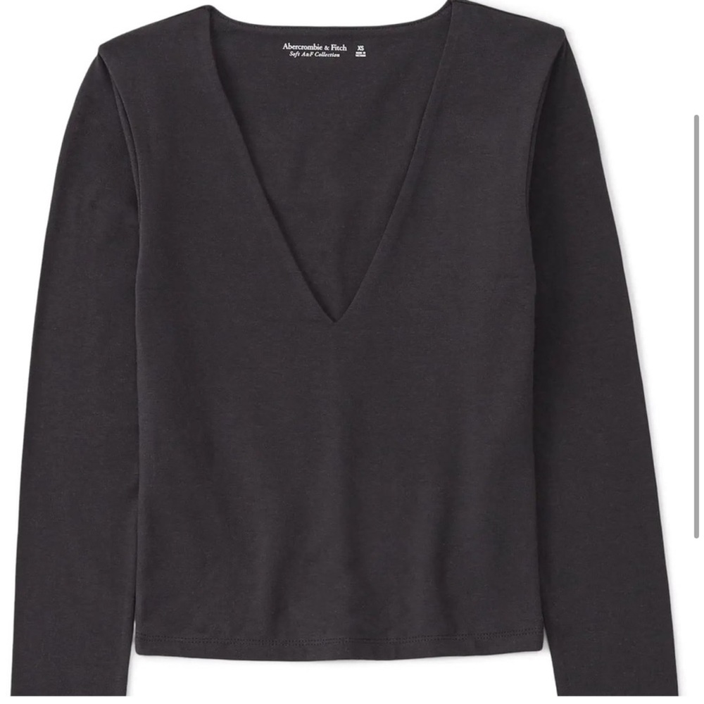 Long sleeve cotton seamless fabric v neck top- black- size XS from Abercrombie